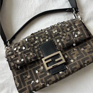 Fendi Black and Brown Sequin Shoulder Bag